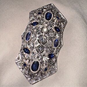Intricate Natural Diamond and Sapphire Brooch